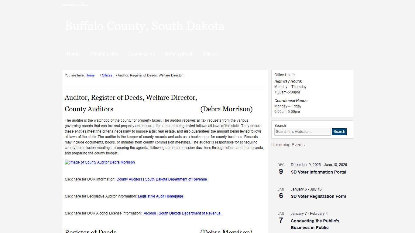 Auditor, Register of Deeds, Welfare Director, - Buffalo County, South Dakota